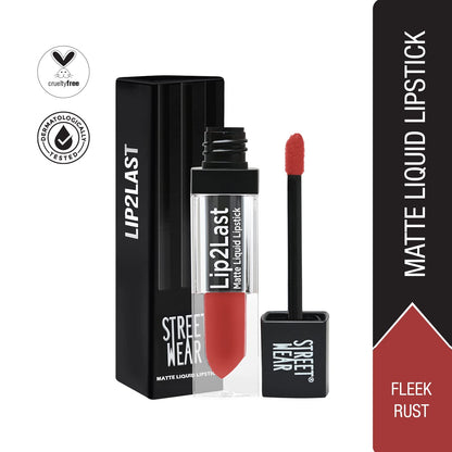 STREET WEAR Lip2Last Matte Liquid Lipstick -Fleek Rust (Red) - 5 ml - Transferproof, Smudgeproof, Mask Friendly, Non-Drying Formula, Enriched With Vitamin E - Lasts AM To PM!