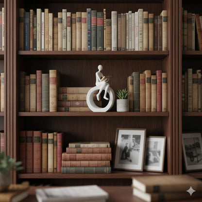 Aura 3D Person Reading a Book on Circular Base Abstract Statue for Home Decor showpiece Figurine Sculpture for Home Decoration Items for Living Room Office Desktop Bookshelf White Art Gift