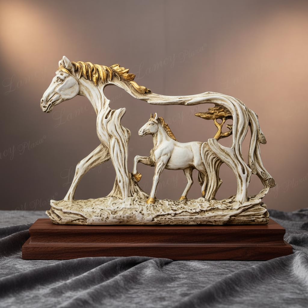 Lamcy Plaza Resin White Running Horse Statue Showpiece - 8.5 Inch | Home Decor Items for Hall Showcase, Living Room & Bedroom | Resin Home Decor Showpiece for Gift Purpose