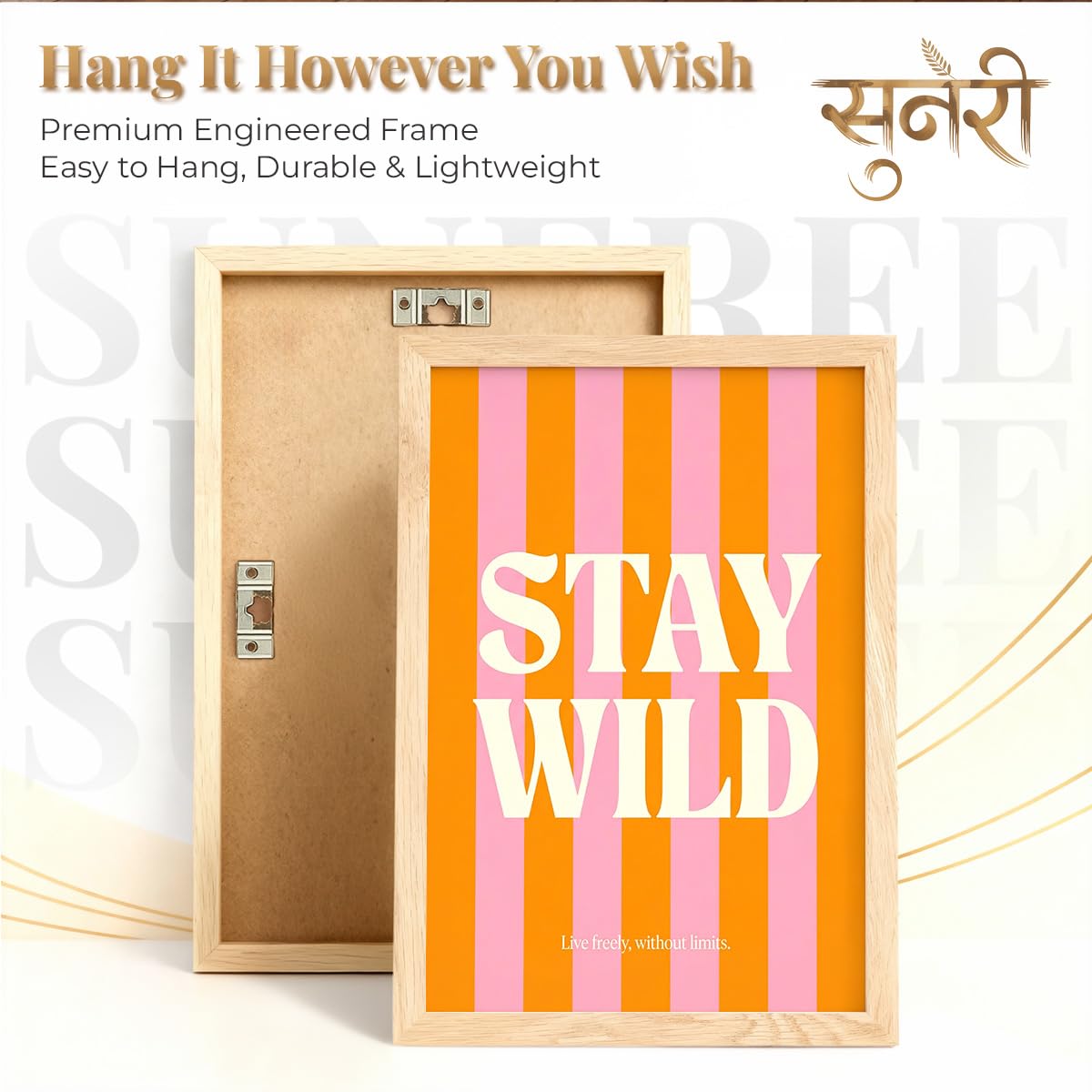 Stay Wild Make Yourself At Home Wall Art Set of 2 Framed Paintings | Orange Pink Retro Typography Poster | Bedroom Living Room Home Décor (Art 8, 10x13 Inches)