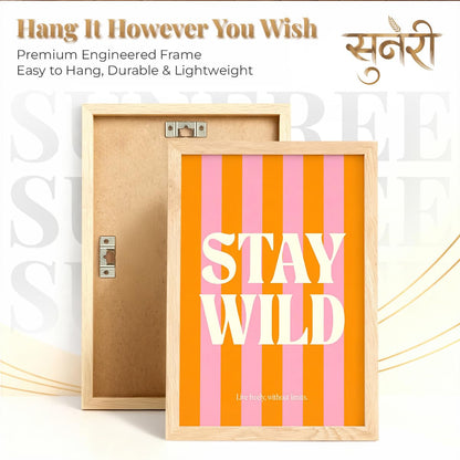 Stay Wild Make Yourself At Home Wall Art Set of 2 Framed Paintings | Orange Pink Retro Typography Poster | Bedroom Living Room Home Décor (Art 8, 10x13 Inches)