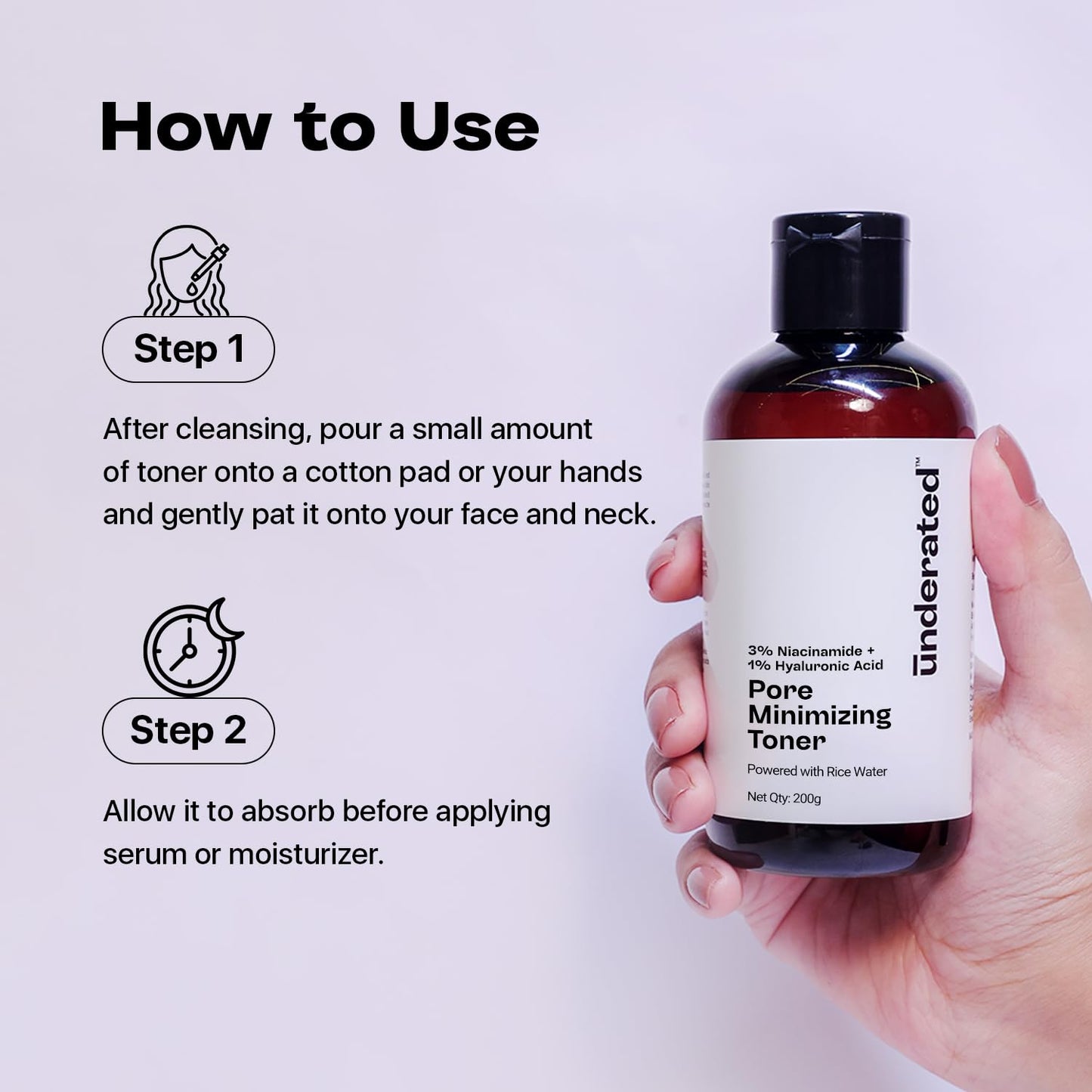 Underated 3% Niacinamide Face Toner with 1% Hyaluronic Acid & Rice Water | Toner for Oily & Acne Prone Skin | Glowing Skin & Hydration | For Women & Men | 200 g