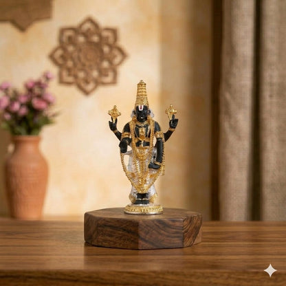 Divine Gold & Silver Plated Tirupati Balaji Idol - Handcrafted Venkateswara Statue with Shankh Chakra for Home Mandir