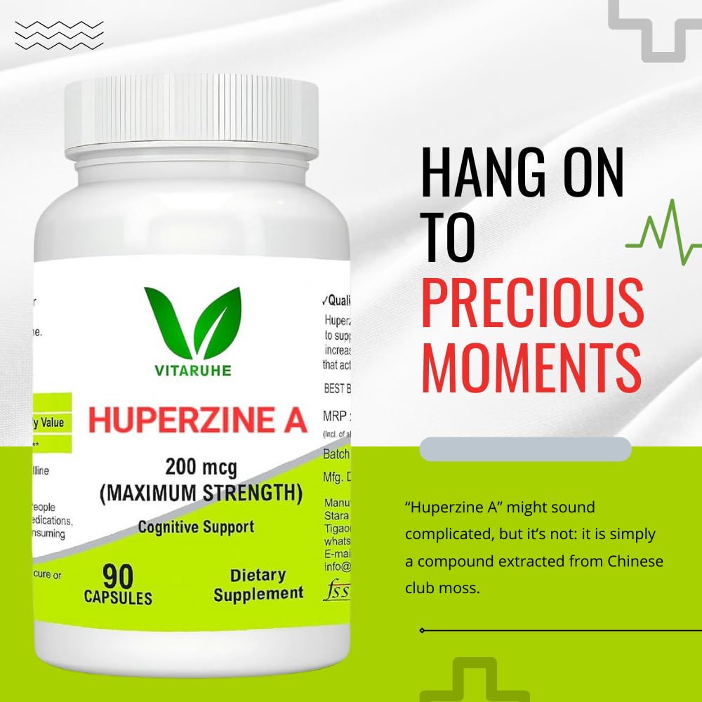 VITARUHE® Huperzine A 200mcg Per Serving, 90 Capsules, (Huperzine A Supplement), Supports Focus, Cognition, Memory and Learning Ability, Premium Brain Health Supplement, No GMOs