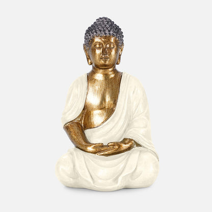 Pure Home + Living Ivory Antique Gold Polyresin Meditating Sitting Buddha - Small Showpiece Idol Home Decor Items for Living Room and Gifts | Elegant Seated Pose Home & Garden Decor Accent (Pack of 1)