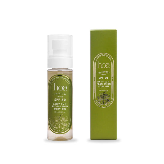 Body Oil with SPF 50 - Sun Protection Body Oil for Daily Use | House of Ayurveda Time Stone Deep Hydration UV Protection Oil | Fast-Absorbing, Non-Sticky | All Skin Types | Paraben-Free, Cruelty-Free | 100ml