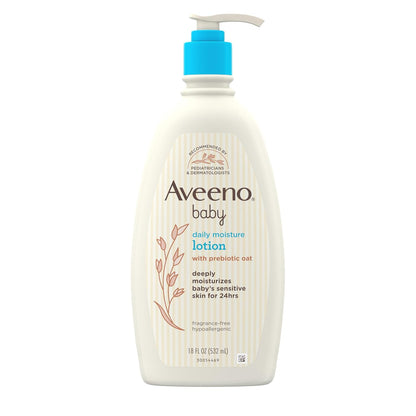 Aveeno Baby Daily Moisturizing Body Lotion | 24 Hour Protection for Sensitive Skin | Active Natural Oats Formula |Paraben Free, Fragrance Free | US Pediatrician Recommended, 532ml