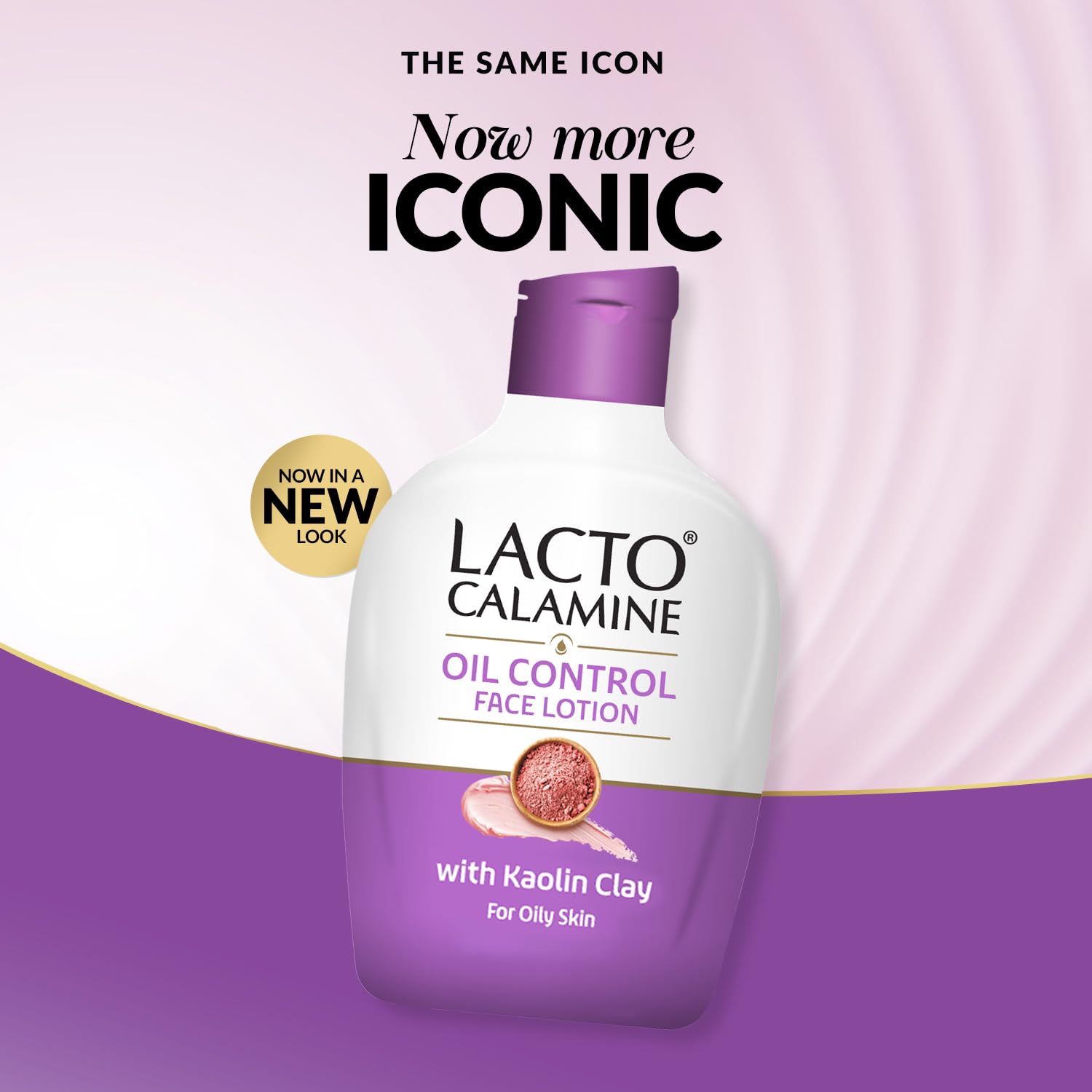 Lacto Calamine oil control face lotion bottle on a purple and pink gradient background