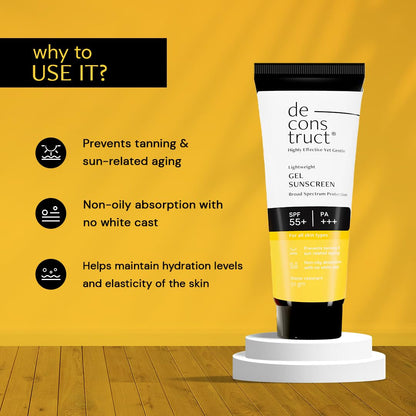 Deconstruct Face Gel Sunscreen SPF 50 + and PA+++ | Gel based sunscreen for oily, combination skin, normal skin | Broad spectrum sunscreen, No White Cast, Lightweight - 50g