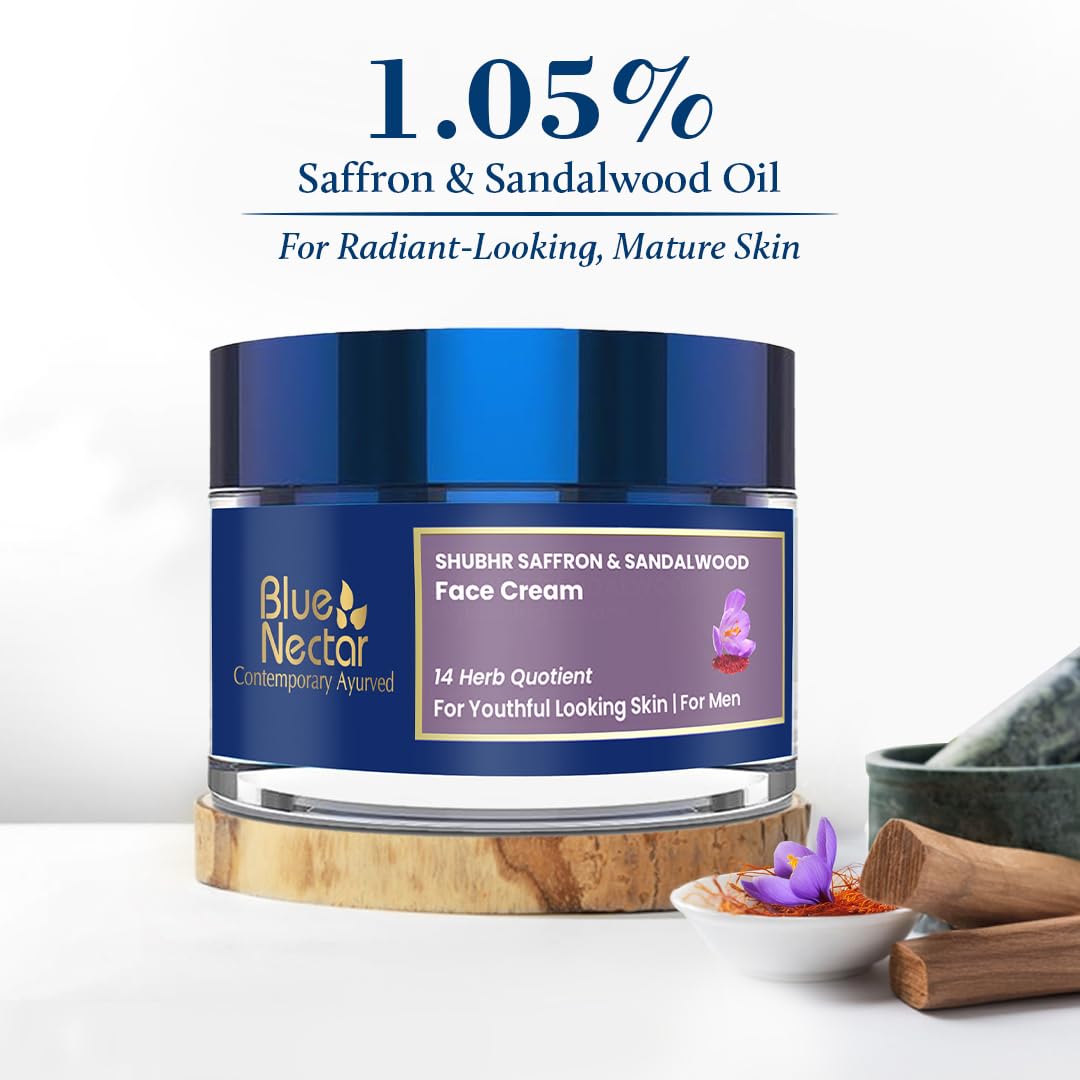 Blue Nectar Saffron Skin Brightening & Anti Aging Cream for Men | Day & Night Men Face Cream for Daily Use | Natural Moisturizer for Skin Glow (14 Herbs, 50g)