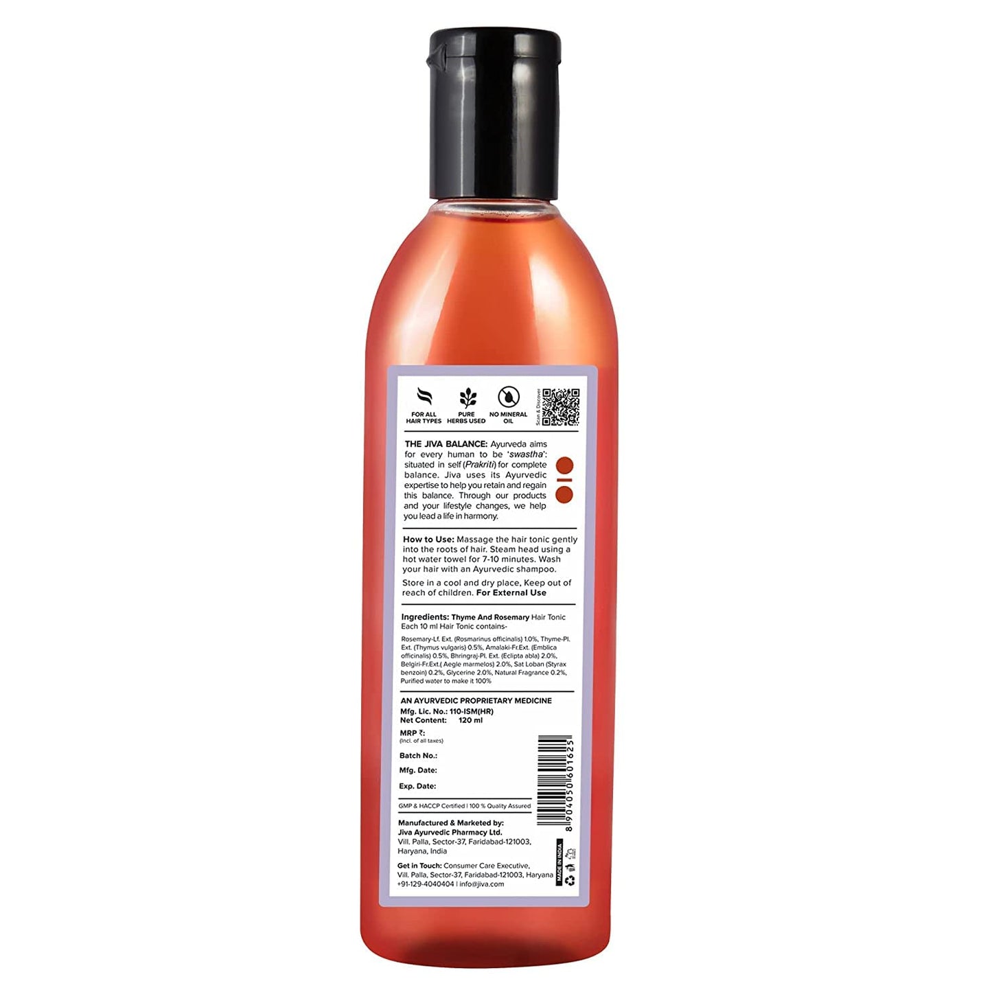 Jiva Thyme & Rosemary Tonic 120ml | 100% Pure & Natural | Nourishes Hair Follicles & Prevents Hairfall, Dandruff and Premature Greying & Baldness | Relieves Vata & Pitta-Dominated Issues (Pack of 2)