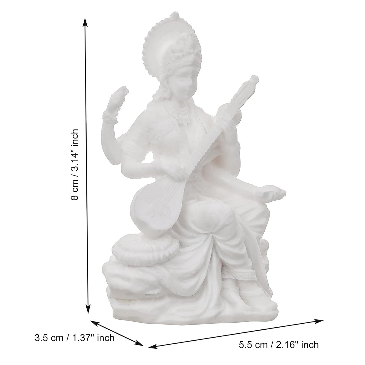 White Resin Goddess Saraswati Idol Playing Veena|Saraswati Murti for Home Temple Pooja Room Study Table School Library|Saraswati Statue Hindu Goddess of Knowledge Music Art Wisdom Learning