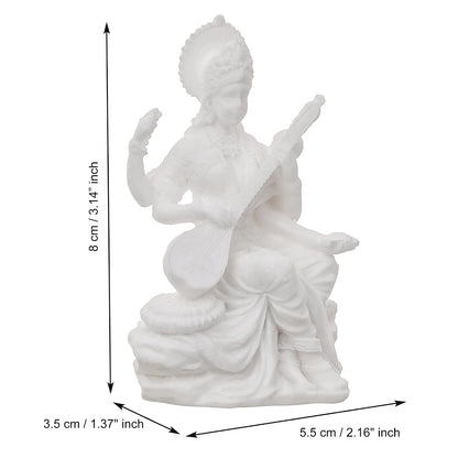 White Resin Goddess Saraswati Idol Playing Veena|Saraswati Murti for Home Temple Pooja Room Study Table School Library|Saraswati Statue Hindu Goddess of Knowledge Music Art Wisdom Learning