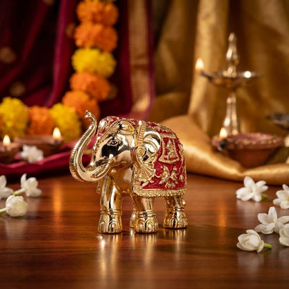 Gold Plated Trunk Up Elephant Idol Showpiece for Vastu, Prosperity, Good Luck, Gifting for House Warming and Home Decor -3 Inches (1, Gold)