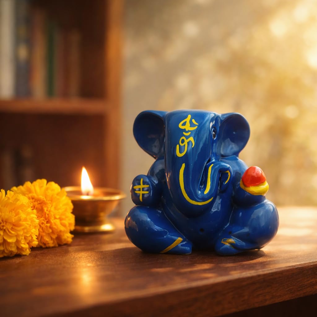 Resin Lord Ganesha Idol Car Dashboard 5x5cm (Blue)