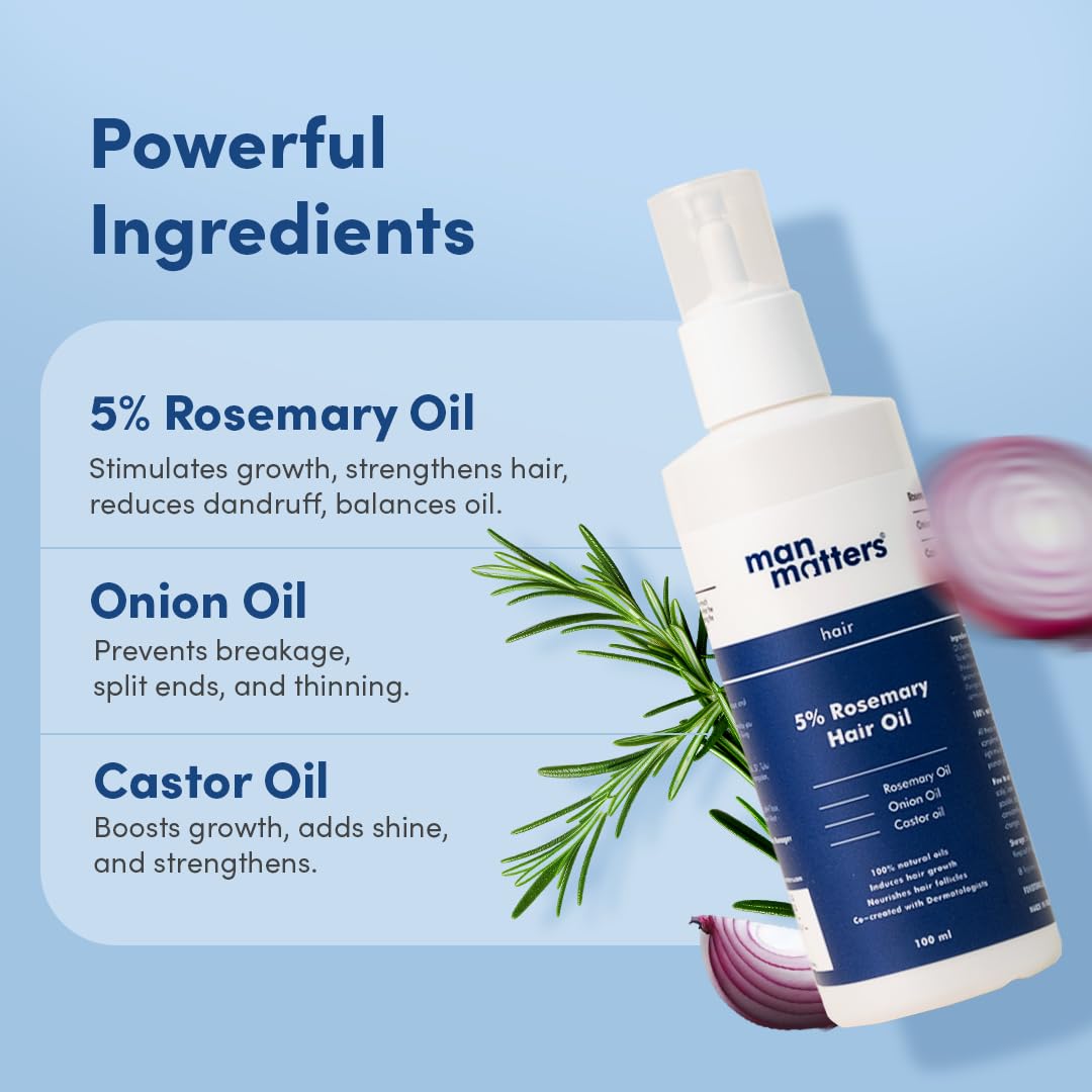 Man Matters Hair Oil With Rosemary, Onion, Bhringraj, Shikkai, Brahmi & Amla Oils | Reduces Hair Breakage, Nourishes Hair & Protects Shine | 100ml