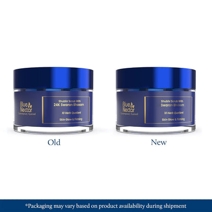Blue Nectar Gold Face Scrub for Glowing Skin | Naturally Exfoliating Scrub for Men & Women with Walnut & Kumkumadi | Ayurvedic Tan Removal (12 Herbs, 50g)