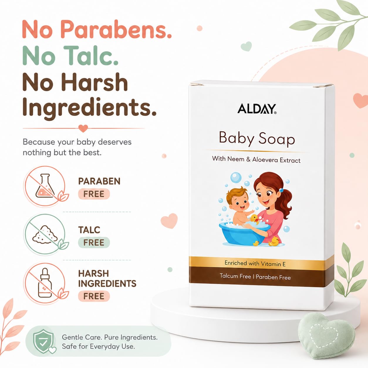 75g Baby Soap with Neem, Aloe Vera & Coconut Oil | Gentle, Moisturizing & Safe for Sensitive Skin | Paraben & Talc Free | Daily Baby Bath Soap