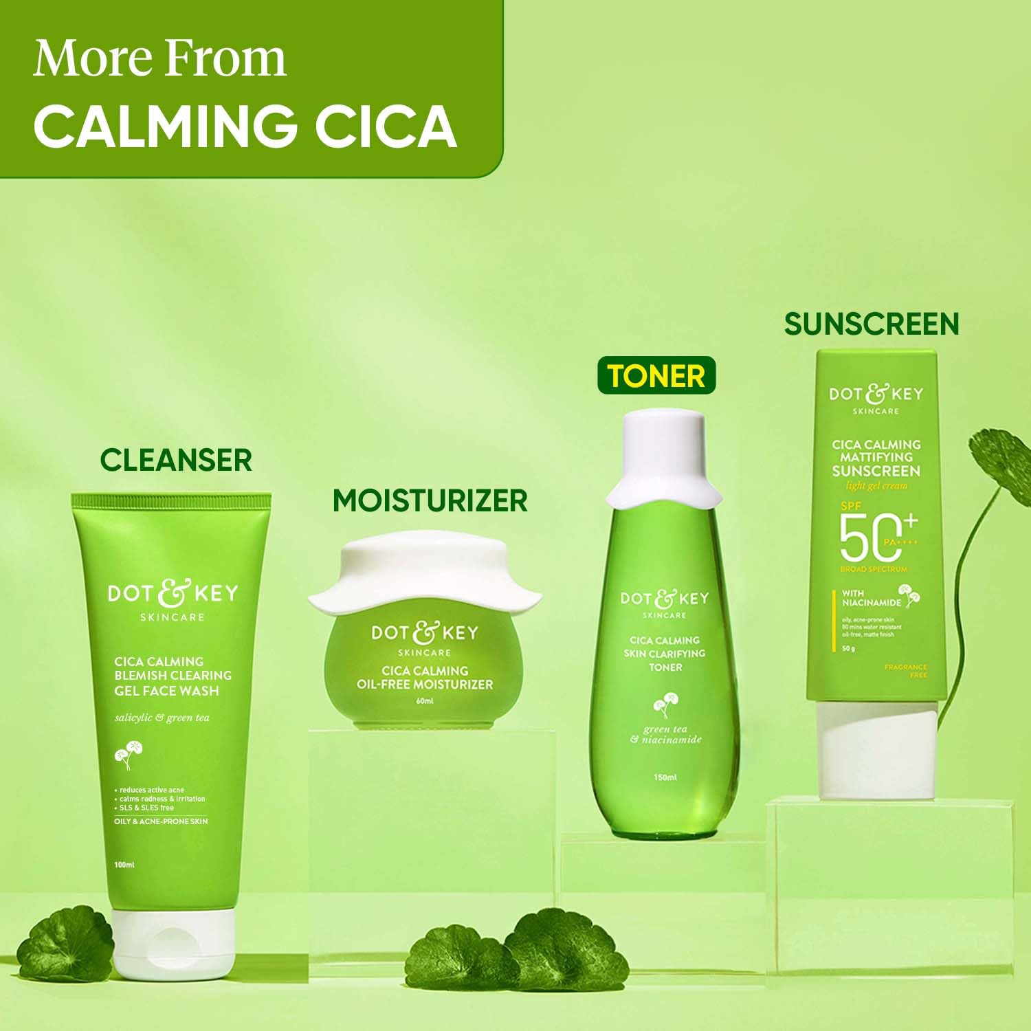 Zephivo Dot & Key Cica Calming Skin Clarifying Toner with Green Tea & Niacinamide | Toner for Acne Prone Skin | Niacinamide Toner For Acne, Oily & Sensitive Skin | Fades Acne Scars & Dark Spots | 150ml
