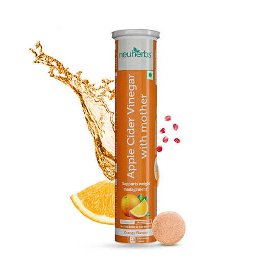 Neuherbs Plant Based Apple Cider Vinegar With Mother 20 Effervescent Tablets (Orange Flavour) For Weight Management | Rich in Antioxidants with Vitamin B6 & B12 | Zero Added Sugar | Gluten Free
