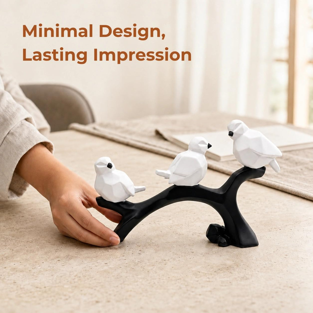 Charming Birds Sculpture Showpiece for Home & Office Décor | Modern Nature-Inspired Figurine for Living Room, Study Table, Shelf & Console Styling - Black and White