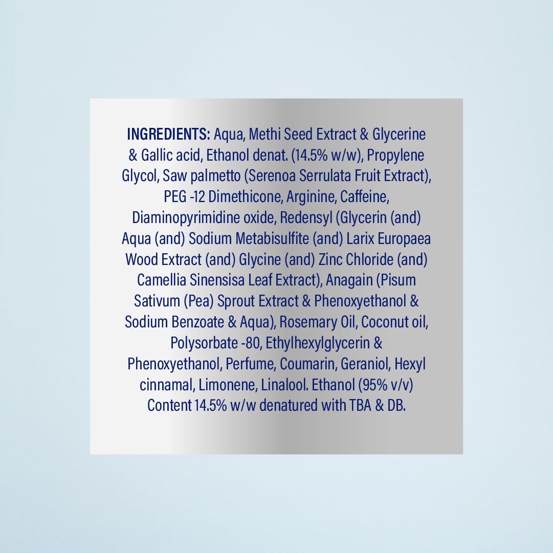 List of ingredients on a label with a light blue background
