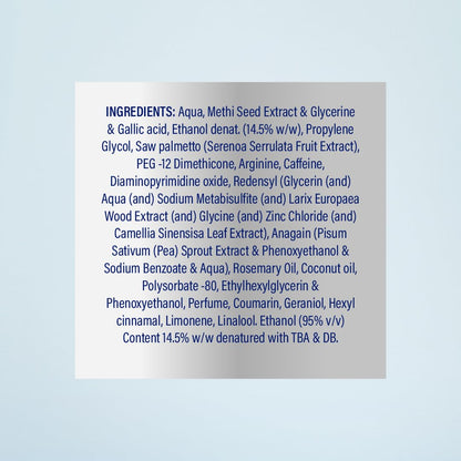 List of ingredients on a label with a light blue background