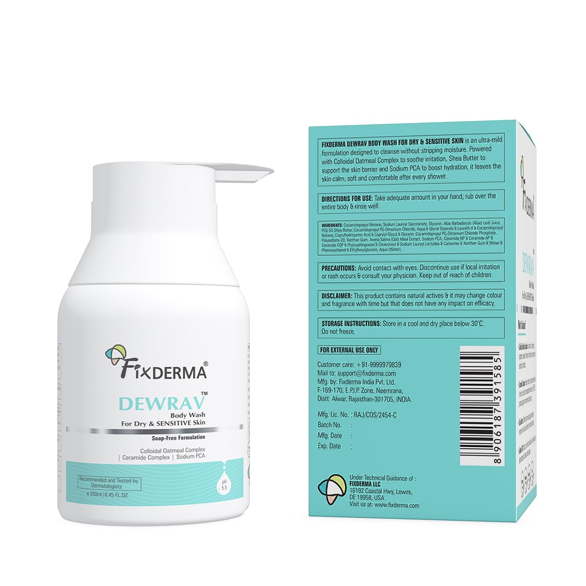 Fixderma Dewrav Body Wash for Dry & Sensitive Skin with Shea Butter & Ceramide Complex | Deep Hydration & Repair Skin Barrier | Soap Free Formulation | Body Wash Shower Gel for Men & women - 250 ml