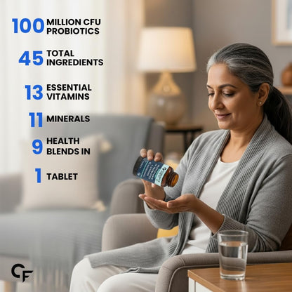 Carbamide Forte Multivitamin Tablet for Men with Probiotics & Salmon Omega 3 fish Oil Capsules | Salmon Fish Oil Omega 3 Capsule 1000mg and Multivitamin Tablets Combo | 60 Tablets + 60 Softgels