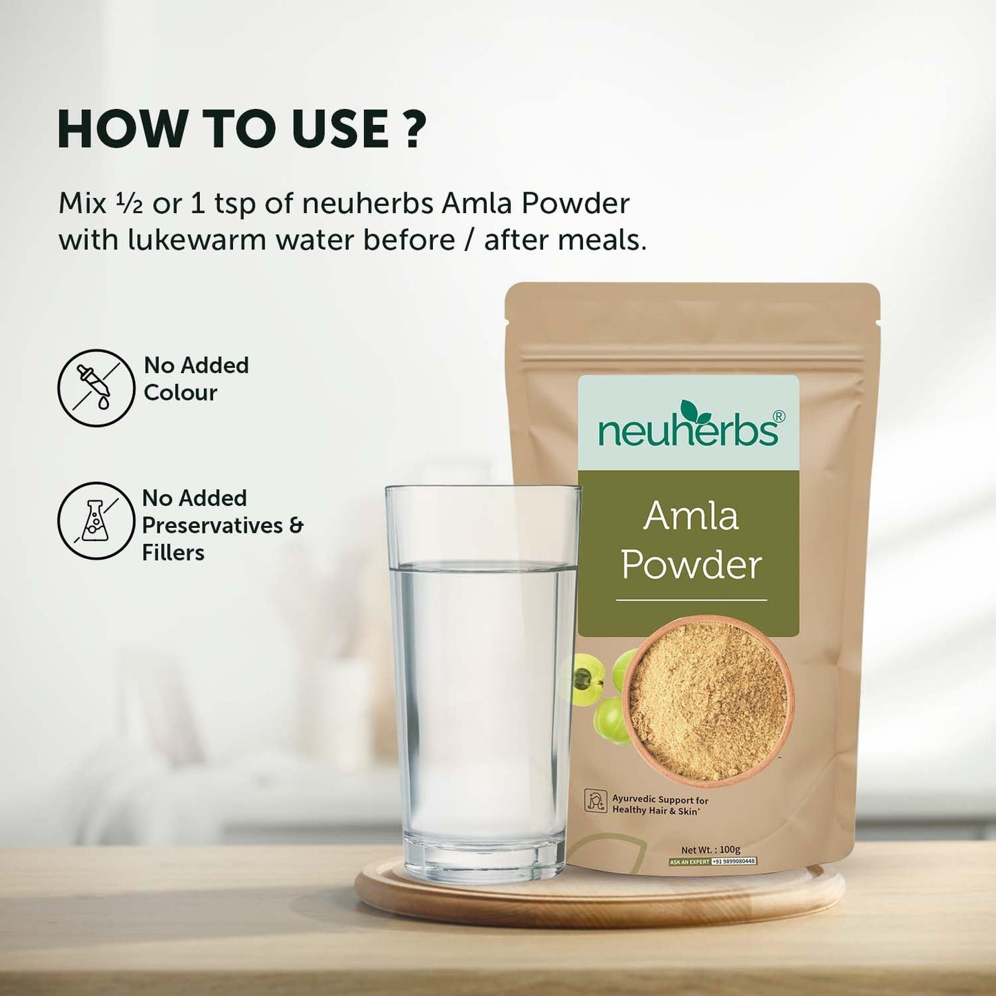 Neuherbs Amla Powder For Hair Growth & Glowing Skin - 100g | Gooseberry Fruit Powder For Hair, Eating, Drinking | 100% Pure & Natural With No Added Preservatives