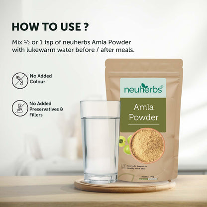 Neuherbs Amla Powder For Hair Growth & Glowing Skin - 100g | Gooseberry Fruit Powder For Hair, Eating, Drinking | 100% Pure & Natural With No Added Preservatives