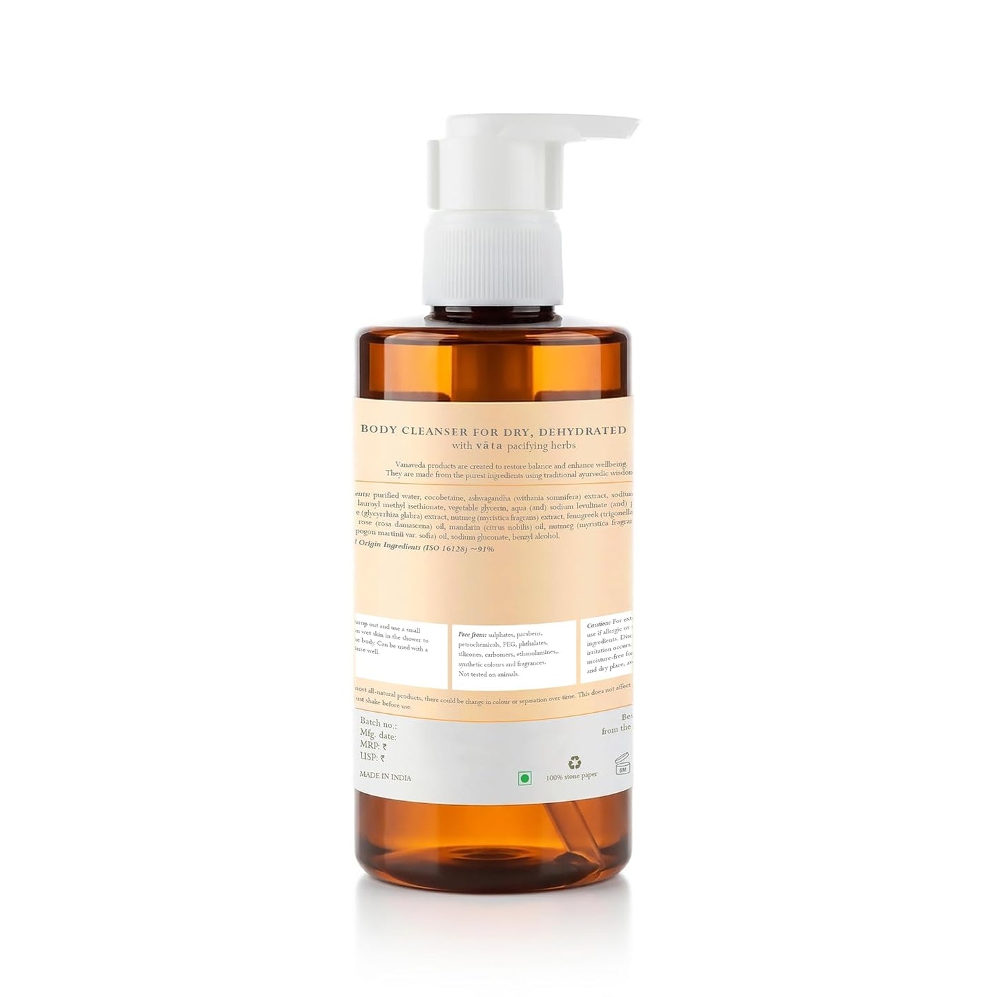 Vanaveda Vata Body Cleanser for Dry Skin | Hydrating Ayurvedic Body Wash with Plant-Based Cleansers | Daily Body Care for Dry & Dehydrated Skin | 300ml