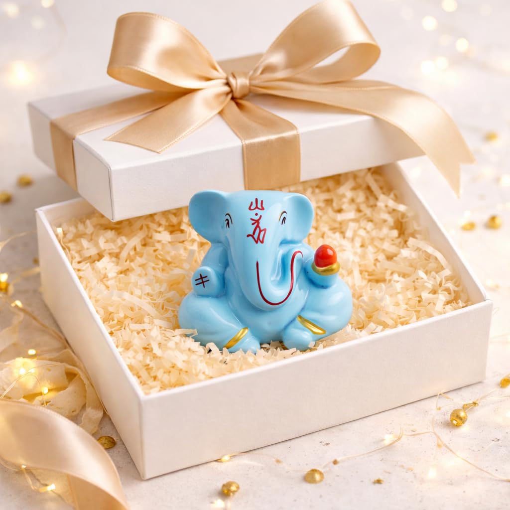 Resin Lord Ganesha Idol Car Dashboard 5x5cm (Sky Blue)