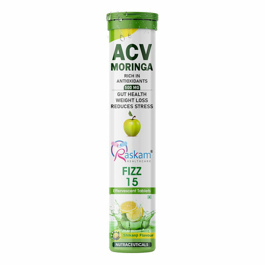 ACV Moringa Effervescent Tablets | 15 Tablets, 500mg Natural Energy & Immunity Booster with Antioxidants (Shikanji)