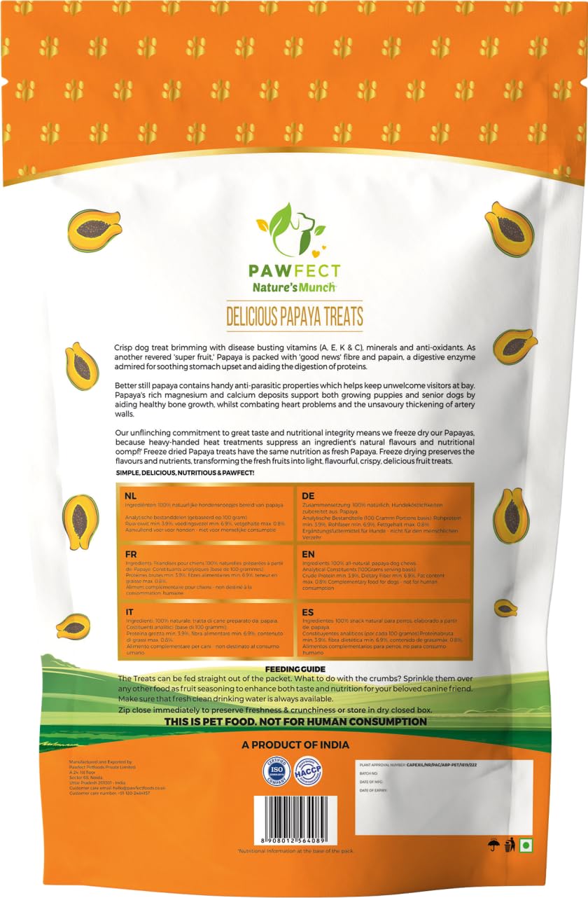Pawfect Treats Nature's Munch Freeze-Dried Dog Treats Papaya Treats | Supports Digestion, Promotes Healthy Coat and Skin | Healthy Treats for Dogs | Dog Training Treats (40g) Pawfect