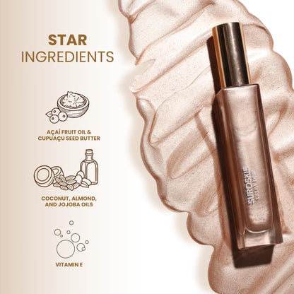Suroskie Glow Drip 50ml Body Highlighter (Golden Hour, with Brush) | Shimmer for Radiant & Luminous Skin | Non-Greasy & Quick Absorbing | with Superfood Oils & Gold Mica | Body Shimmer for Women
