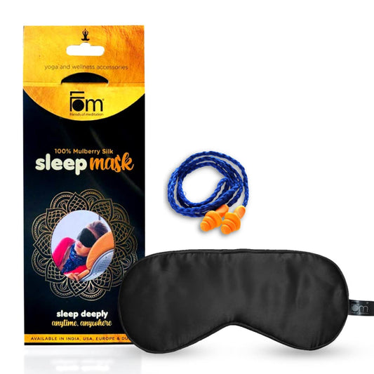 FOM (Friends of Meditation) Friends of Meditation 100% Mulberry Silk Eye Mask, Super Smooth Sleep Mask And Blind Fold (Black + Earplug Combo)