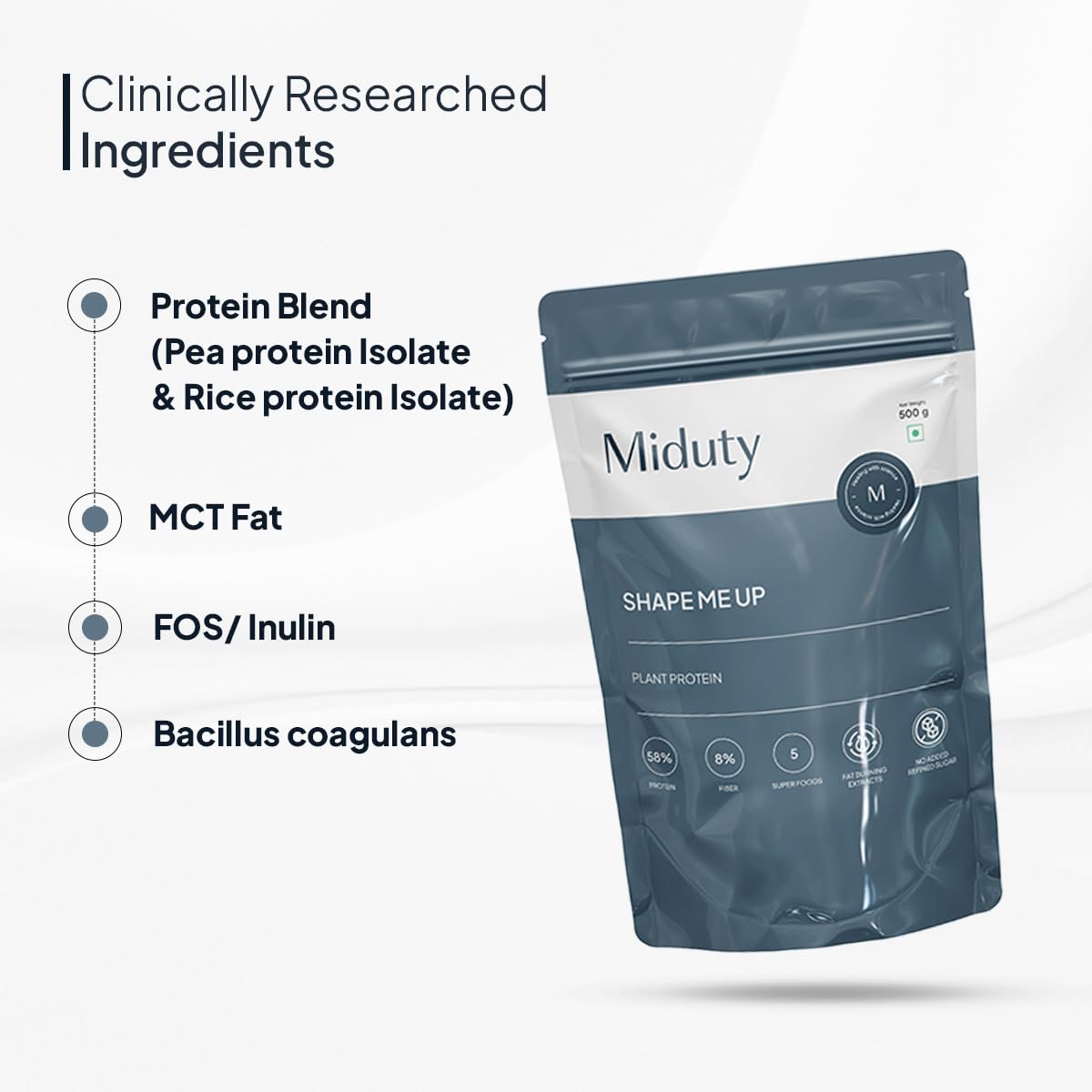 Zephivo Miduty by Palak Notes ShapeME Up Plant Protein - Vanilla Flavour - 1 Billion Probiotics - Vegan Protein Shake for Lean Weight Loss - Protein Powder - Effective Weight Management - 500gm