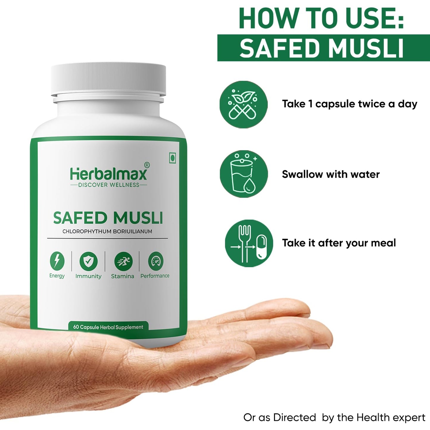 Herbalmax Safed Musli 800mg | With Shilajit, Ashwagandha & Gokshura | Natural Energy, Immunity Boost, Stamina & Stress Relief | Enhances Performance & Body Strength for Men & Women – 60 Veg Capsules
