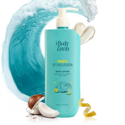 Plum BodyLovin’ Tropic Of Discussion Body Lotion | Firming & Tightening Body Lotion | Lightweight Hydration | Hibiscus Oil, Pea Peptide & Coconut Milk | Fresh Tropical Fragrance | 400 ml