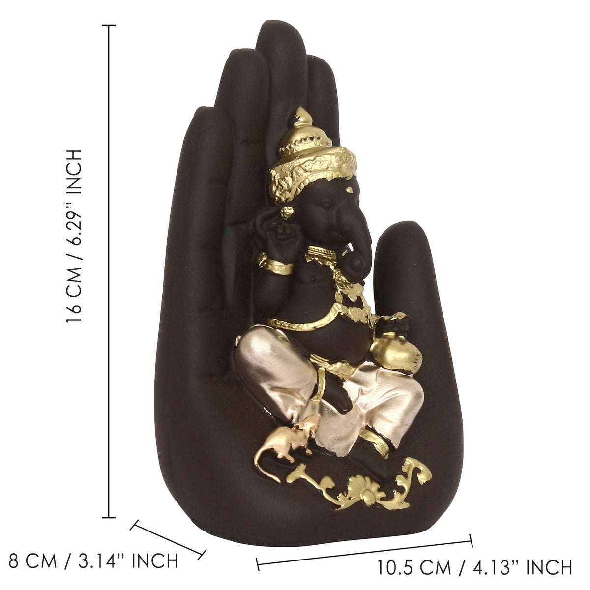eCraftIndia Golden Handcrafted Palm Ganesha Polyresin Showpiece (12.5 cm x 7.5 cm x 17.5 cm, Black)