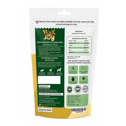 WAG IN JOY 100% Natural Dehydrated Chicken Feet Treats for Dogs | High in Glucosamine & Chondroitin | Gluten-Free |12-13 pcs | 120 gram|