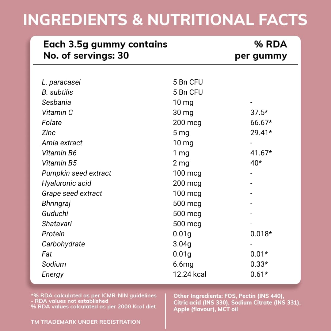 Sova Probiotic Plant Based Biotin Gummies | Acne Prevention & Glowing Skin | Prebiotics + 5 Billion CFUs Probiotics |10000 mcg Plant-Based Biotin, Hyaluronic Acid, Vitamin C, Amla | 30 Vegan Sugarless Gummies | Inner Beauty