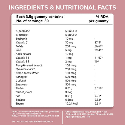 Sova Probiotic Plant Based Biotin Gummies | Acne Prevention & Glowing Skin | Prebiotics + 5 Billion CFUs Probiotics |10000 mcg Plant-Based Biotin, Hyaluronic Acid, Vitamin C, Amla | 30 Vegan Sugarless Gummies | Inner Beauty