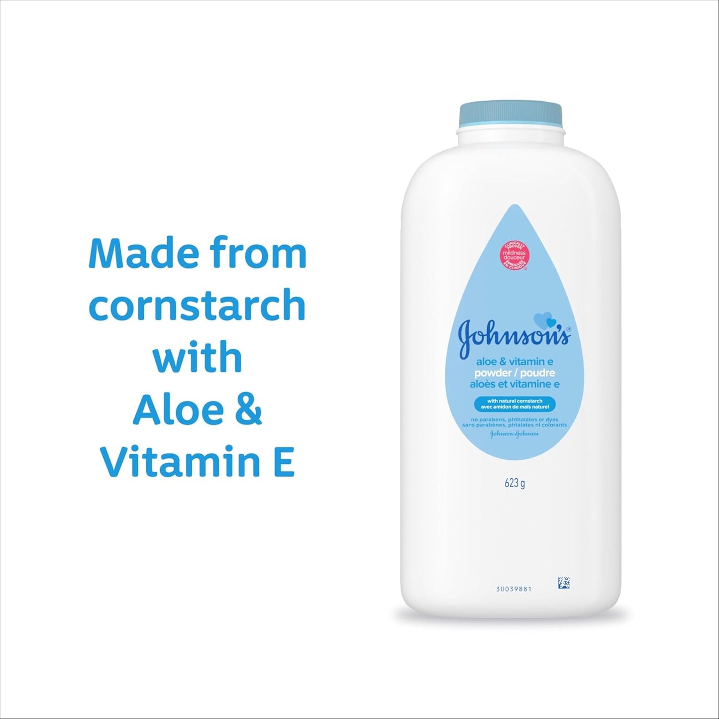 Johnson's Baby Powder Pure Cornstarch with Aloe & Vitamin E 15 Ounce (425 g)