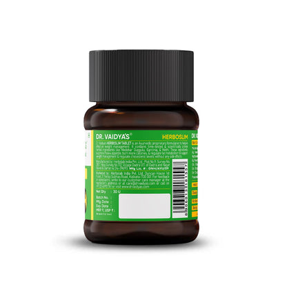 Dr. Vaidya's Herboslim Tablets | Ayurvedic Weight Loss Supplement | Strong Fat Burner for Men & Women | Supports Metabolism & Fat Loss | 30 Capsules | Herbal Fat Burners for Weight Management
