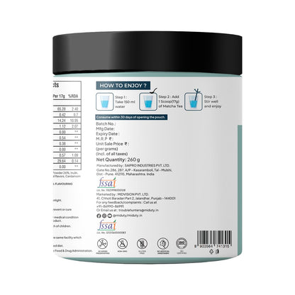 Zephivo Miduty by Palak Notes Matcha Tea - Detoxifying Drink, Fat Burner - Energy Booster, Weight Management - Promote Anti Aging & Gut Health, MCT Fat - L-Theanine With Coconut Milk - Vanilla flavour - 260g