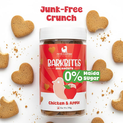 PETS EMPIRE BARKBITES Chicken & Apple Biscuit Jar for Dogs 350g – Healthy Dog Treats with No Maida, No Sugar, No Salt – Nutritious & Crunchy Biscuits for Training and Rewards