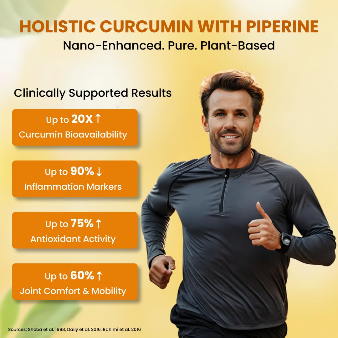 ZEROHARM Holistic Nano Curcumin Tablets with 95% Curcuminoids & Piperine | Turmeric Supplement for Joints, Immunity & Pain Relief | Antioxidant and Anti Inflammatory | For Men & Women | 60 Tablets