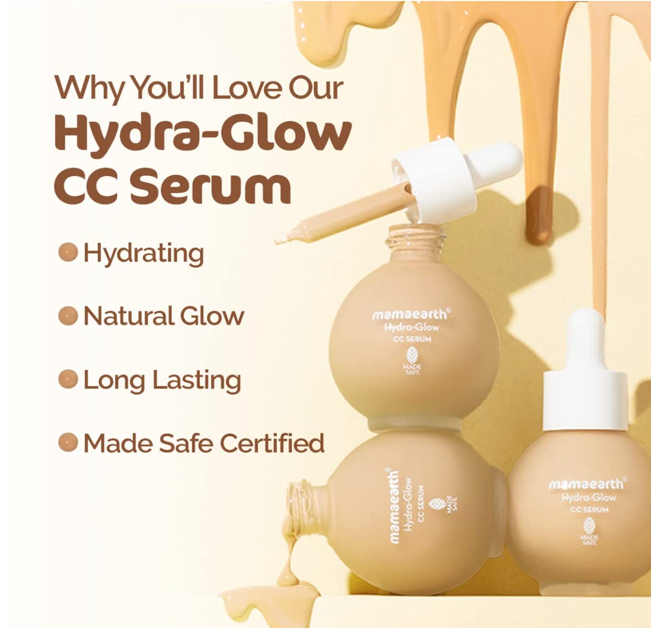 Mamaearth Hydra-Glow CC Serum with Vitamin C & Hyaluronic Acid - Peach - 30 ml | Hydrates Skin | Natural Coverage| SPF 30